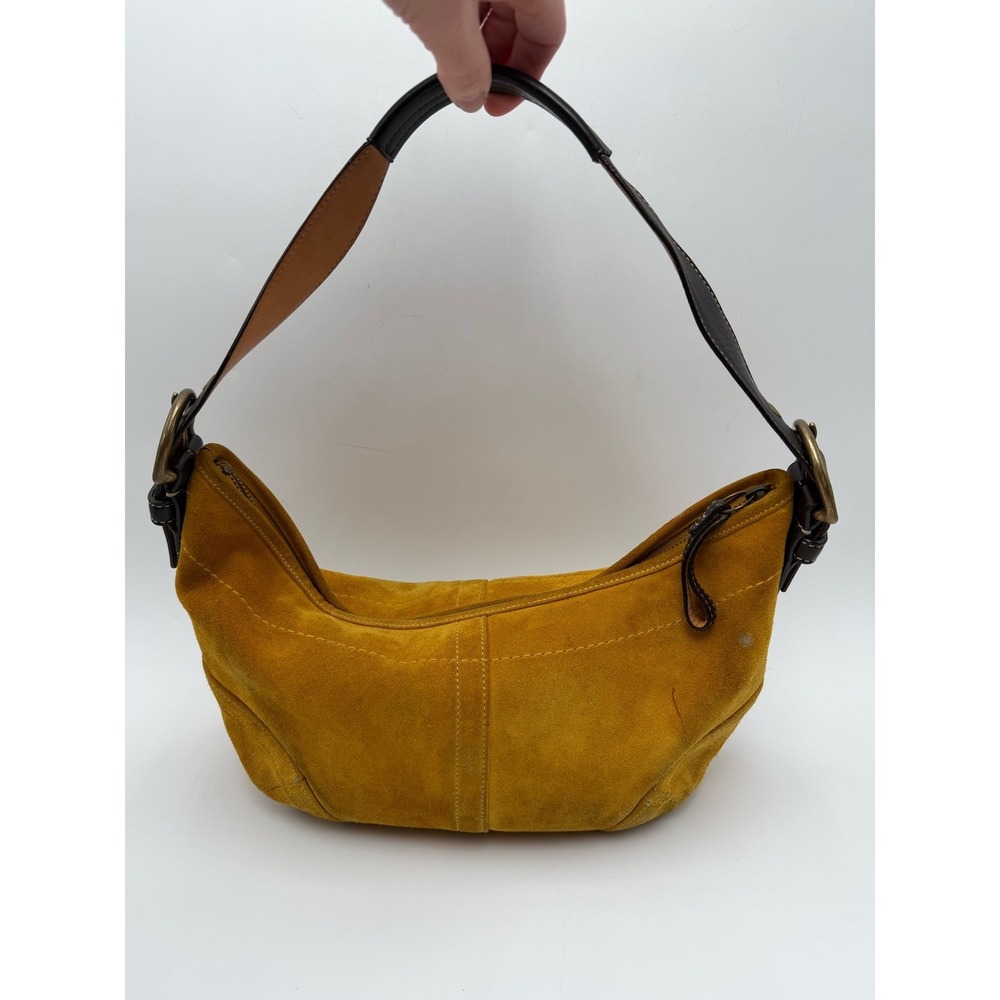 Coach Shoulder Bag Womens Mustard Yellow Suede Soho Hobo Vintage Buckle Strap